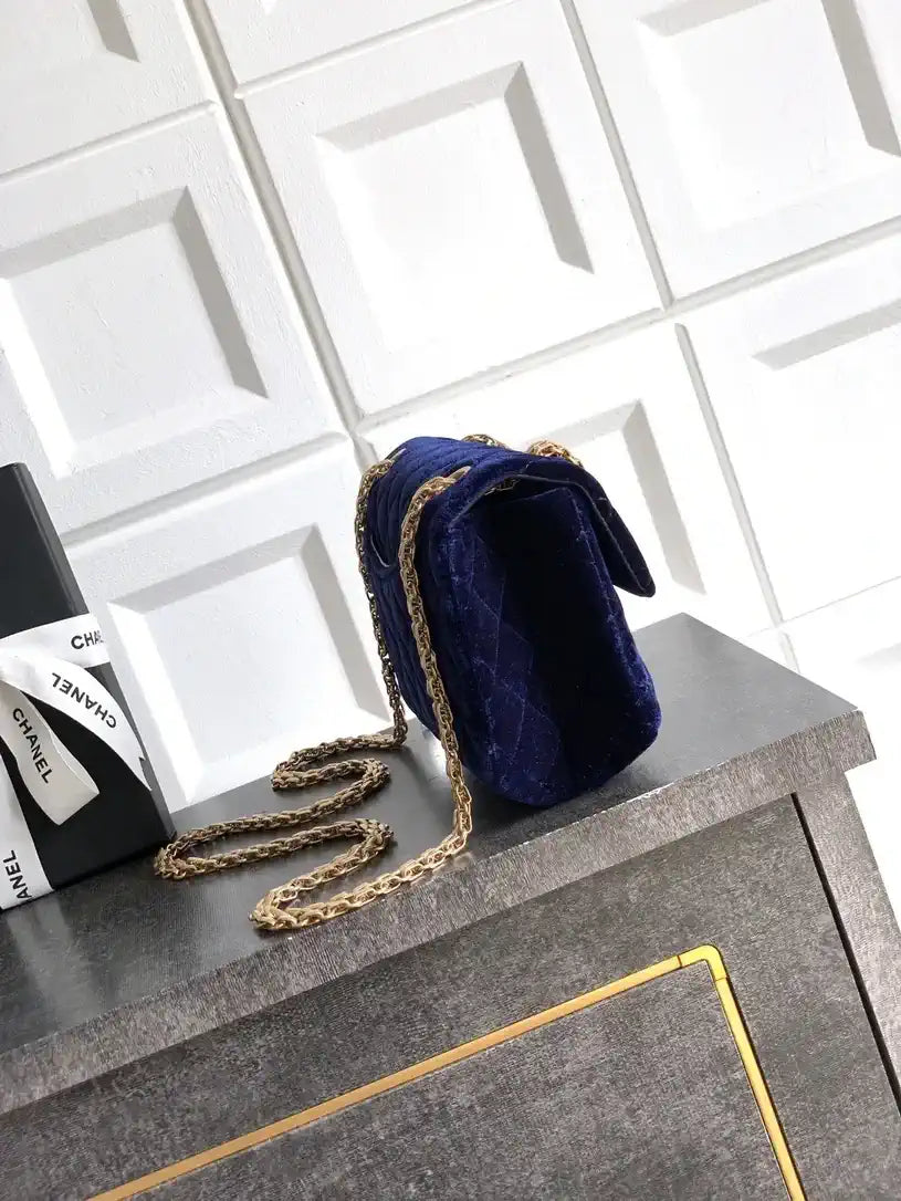 Chanel 20CM Mini Flap Bag 25A Velvet Navy Blue AS1116