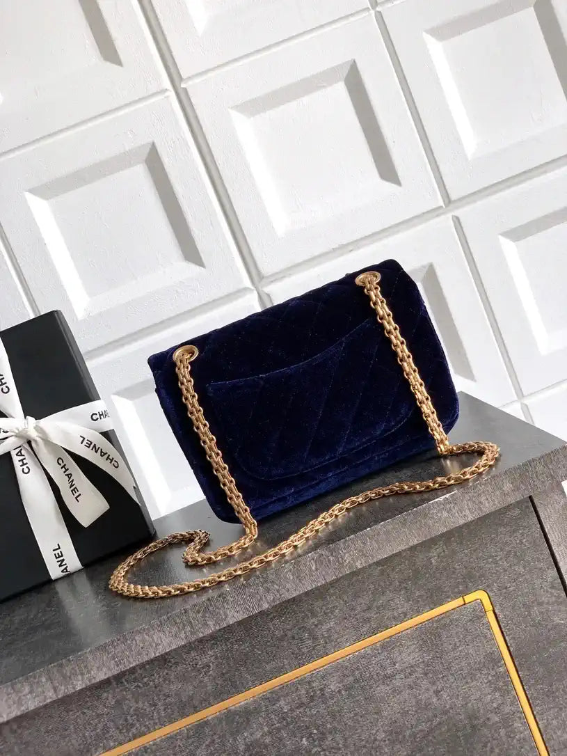Chanel 20CM Mini Flap Bag 25A Velvet Navy Blue AS1116