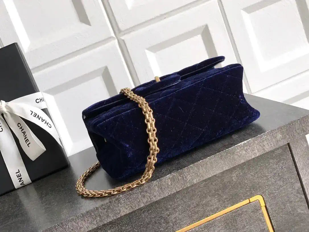 Chanel 20CM Mini Flap Bag 25A Velvet Navy Blue AS1116