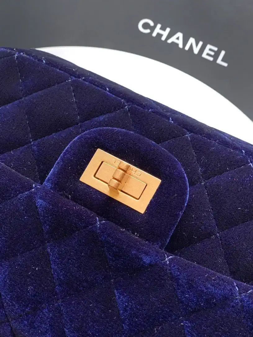 Chanel 20CM Mini Flap Bag 25A Velvet Navy Blue AS1116