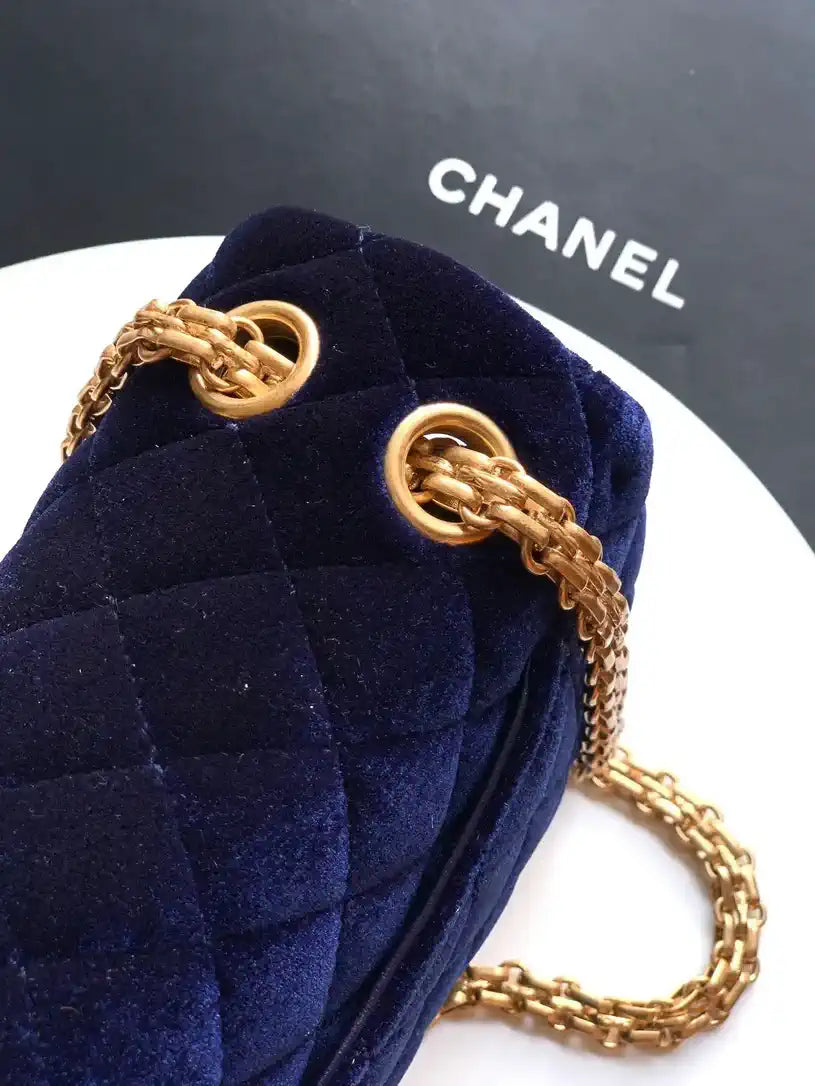 Chanel 20CM Mini Flap Bag 25A Velvet Navy Blue AS1116