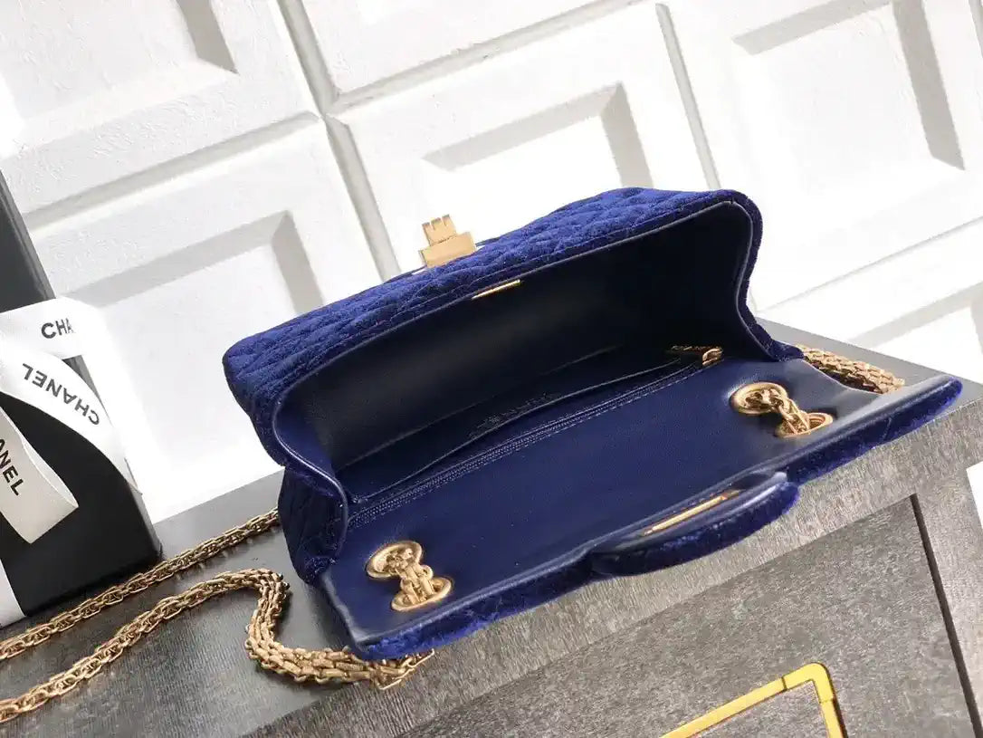 Chanel 20CM Mini Flap Bag 25A Velvet Navy Blue AS1116