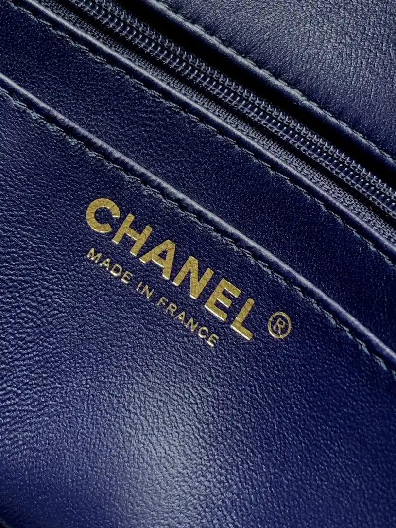 Chanel 20CM Mini Flap Bag 25A Velvet Navy Blue AS1116