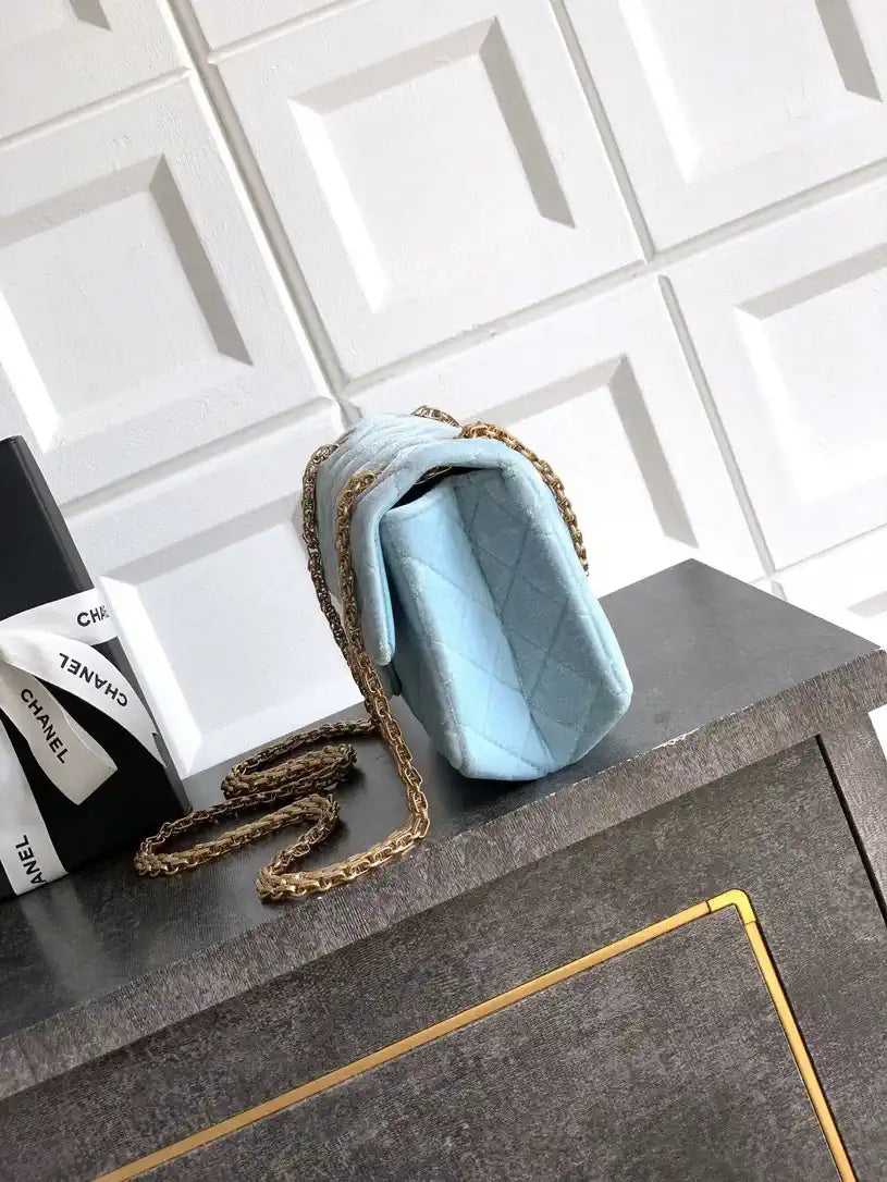 Chanel 20CM Mini Flap Bag 25A Velvet Blue AS1116