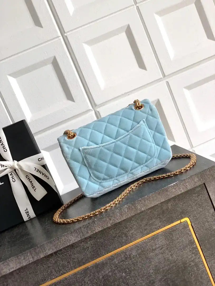 Chanel 20CM Mini Flap Bag 25A Velvet Blue AS1116