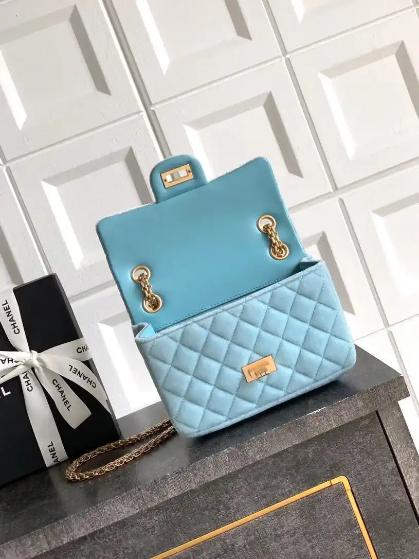 Chanel 20CM Mini Flap Bag 25A Velvet Blue AS1116