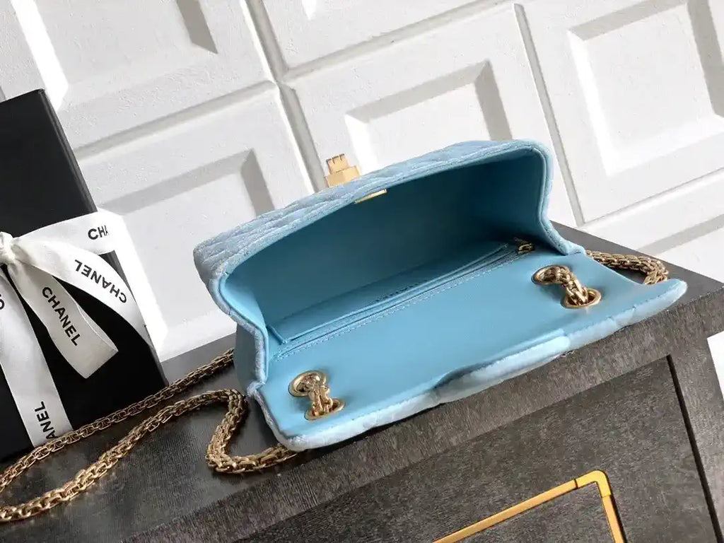 Chanel 20CM Mini Flap Bag 25A Velvet Blue AS1116