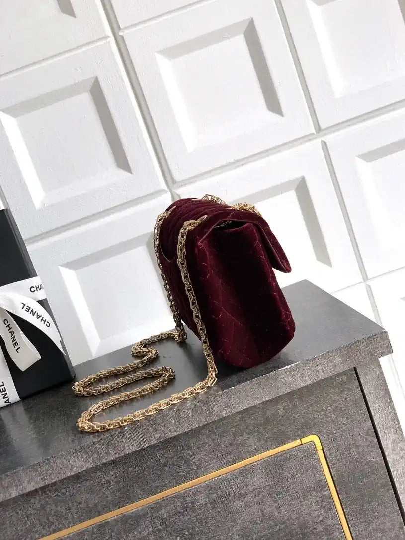 Chanel 20CM Mini Flap Bag 25A Velvet Dark Red AS1116