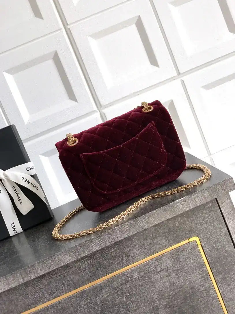 Chanel 20CM Mini Flap Bag 25A Velvet Dark Red AS1116