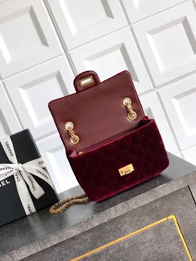 Chanel 20CM Mini Flap Bag 25A Velvet Dark Red AS1116