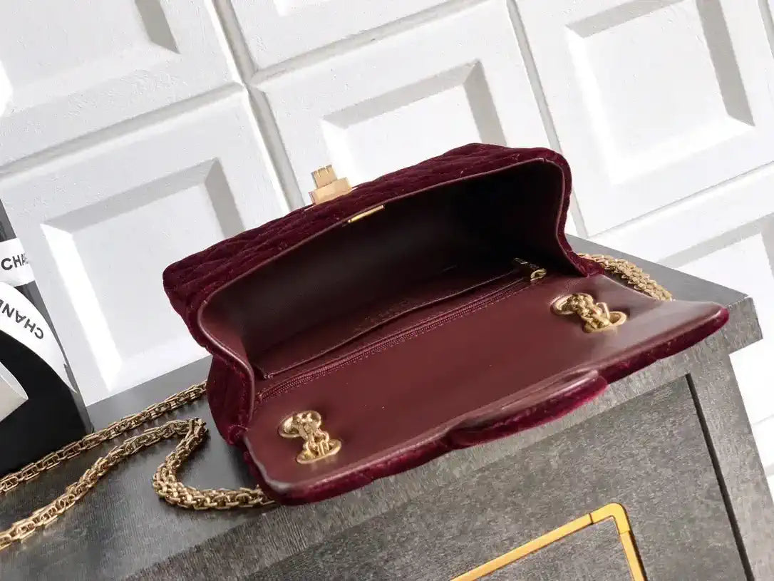 Chanel 20CM Mini Flap Bag 25A Velvet Dark Red AS1116
