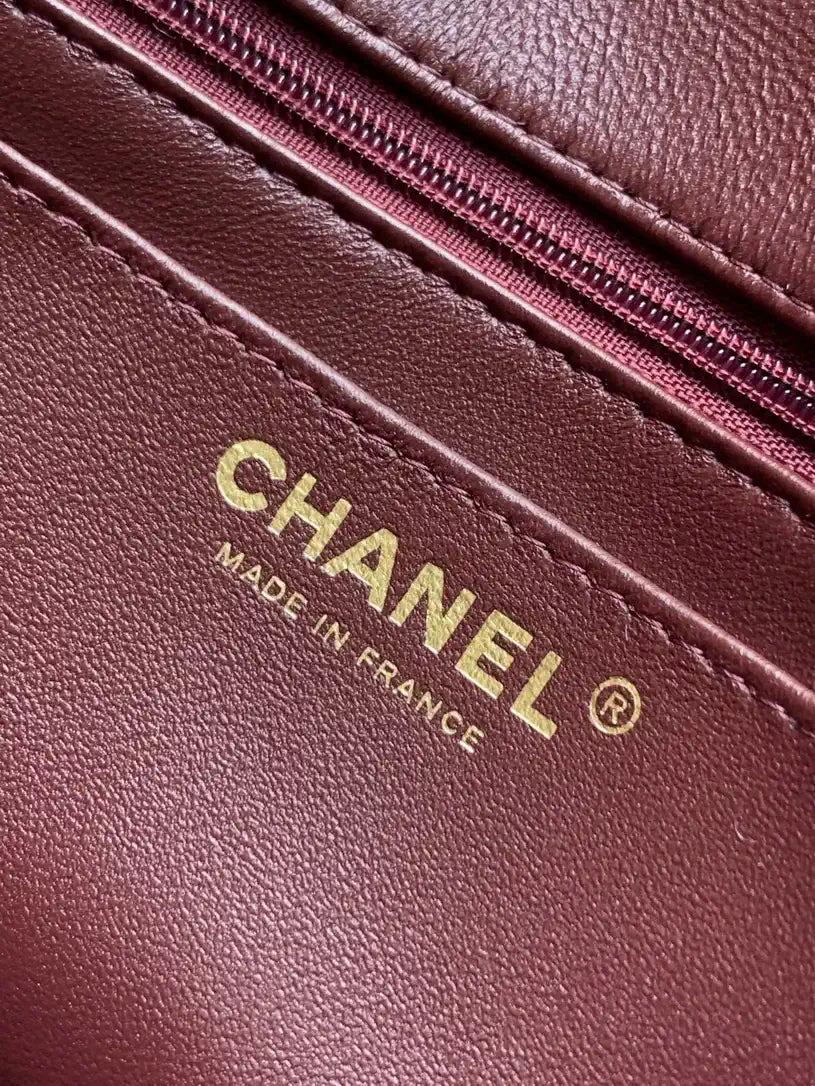 Chanel 20CM Mini Flap Bag 25A Velvet Dark Red AS1116