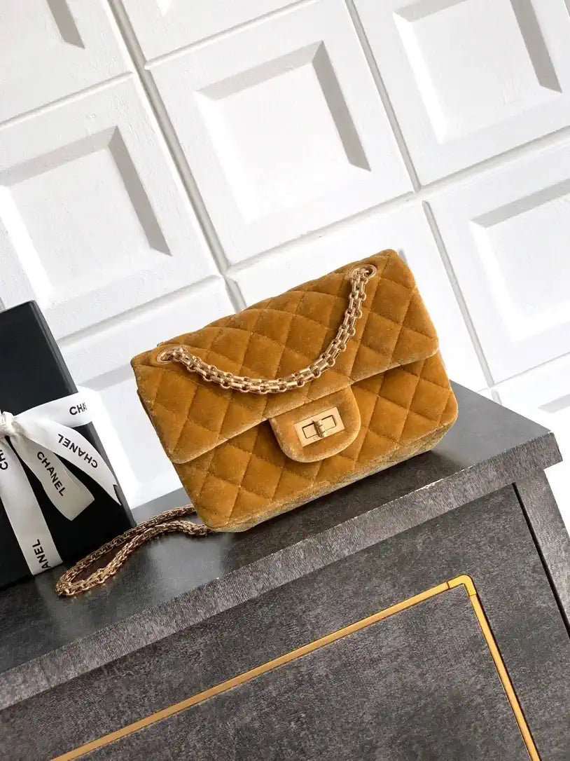 Chanel 20CM Mini Flap Bag 25A Velvet Yellow AS1116