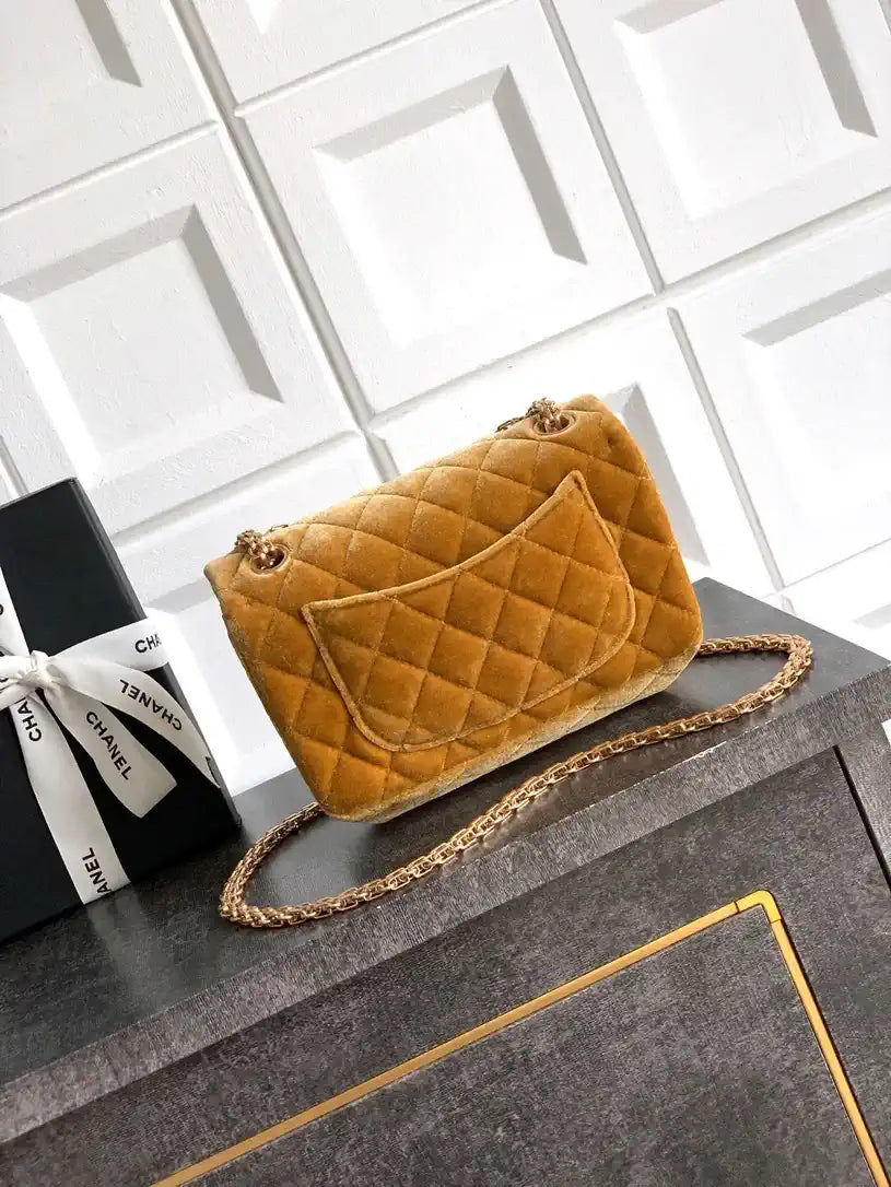 Chanel 20CM Mini Flap Bag 25A Velvet Yellow AS1116