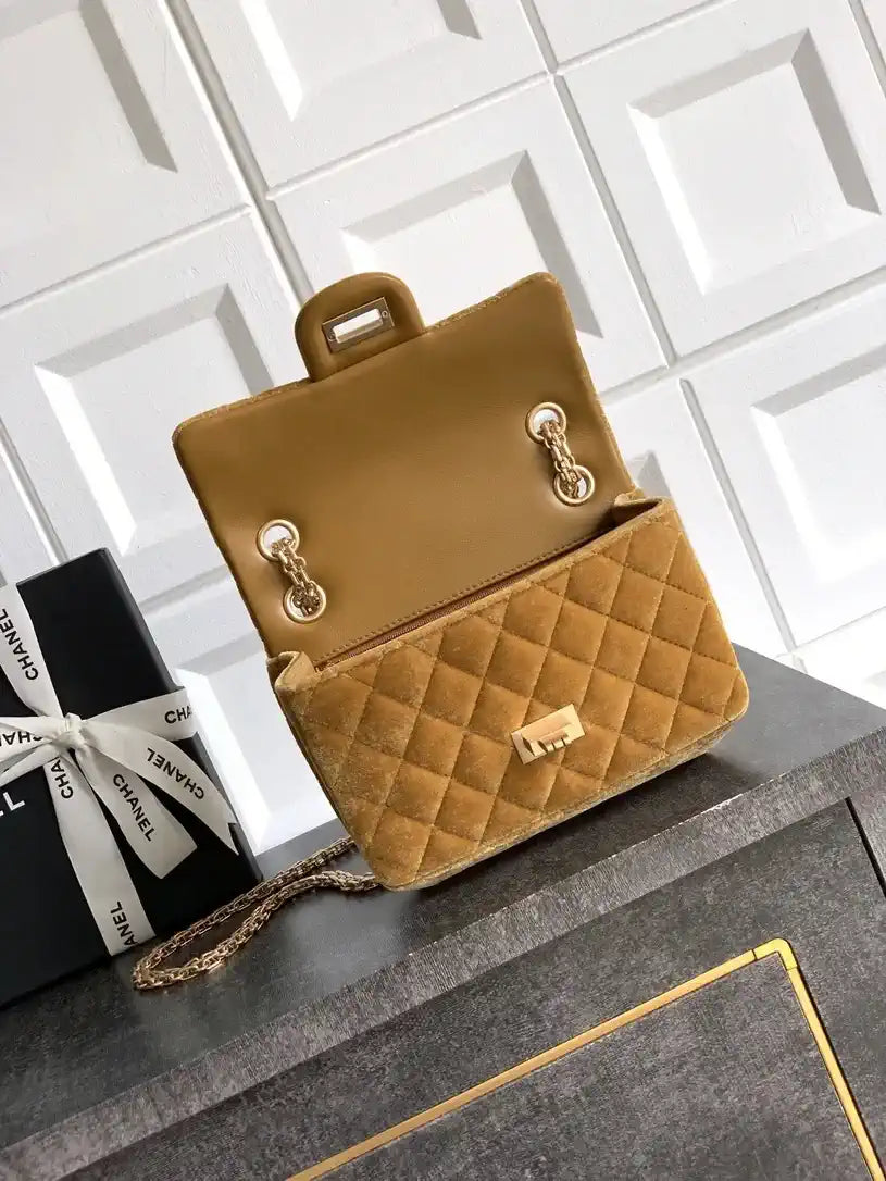 Chanel 20CM Mini Flap Bag 25A Velvet Yellow AS1116