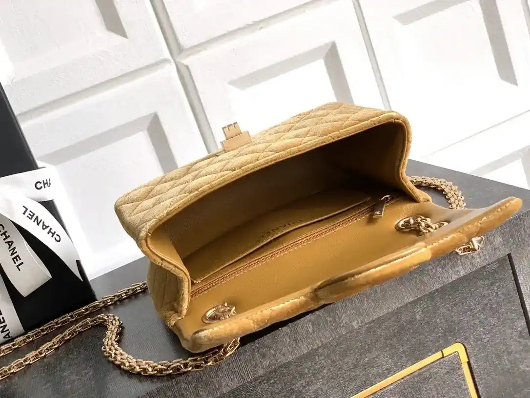 Chanel 20CM Mini Flap Bag 25A Velvet Yellow AS1116
