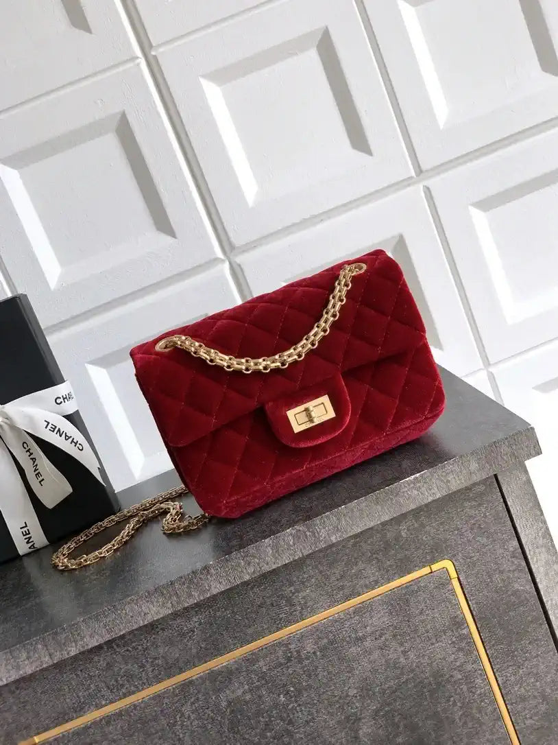 Chanel 20CM Mini Flap Bag 25A Velvet Red AS1116