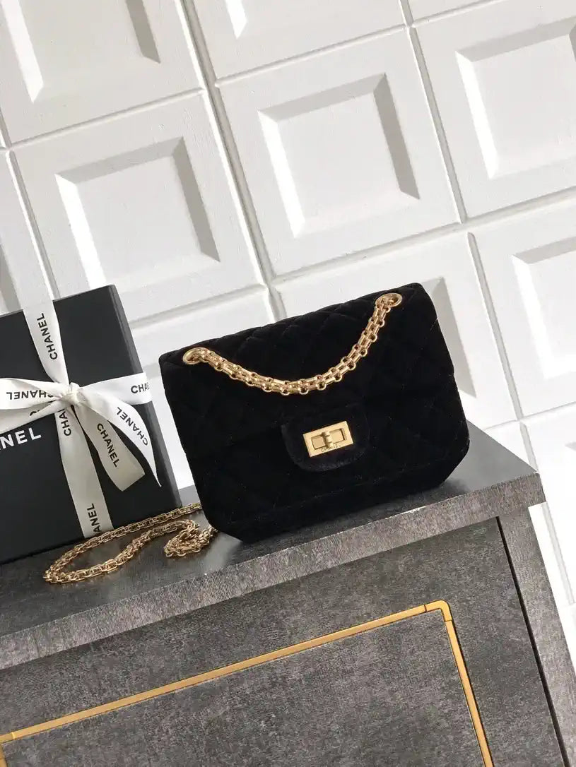 Chanel 20CM Mini Flap Bag 25A Velvet Black AS1116