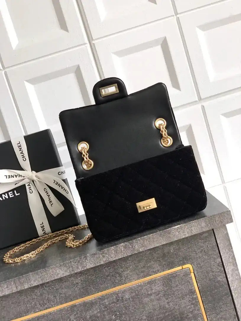 Chanel 20CM Mini Flap Bag 25A Velvet Black AS1116
