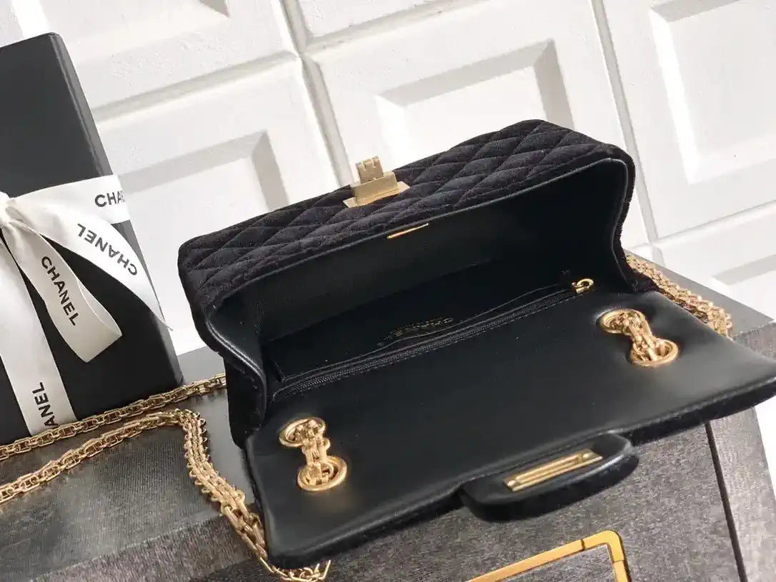 Chanel 20CM Mini Flap Bag 25A Velvet Black AS1116