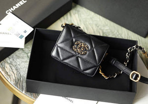 Chanel 21AW Chanel Mini 19 Flap bag Coin Purse With Chain Lambskin Black - Default Title - View 2