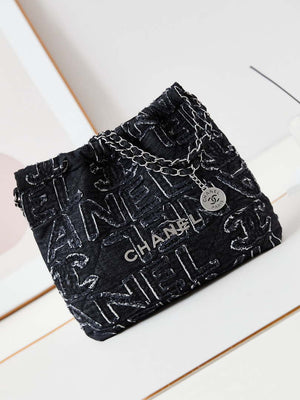 Chanel 22 AS3260 Small Handbag 24A Black Denim embroidered & Silver-Tone Metal - Default Title - View 1