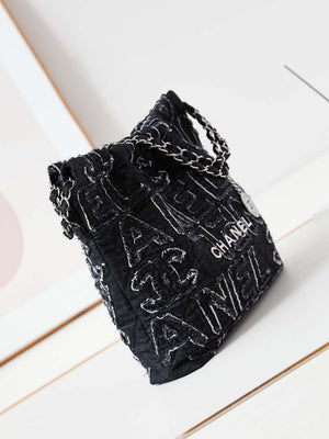 Chanel 22 AS3260 Small Handbag 24A Black Denim embroidered & Silver-Tone Metal - Default Title - View 3