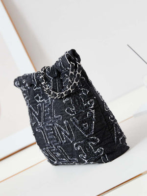 Chanel 22 AS3260 Small Handbag 24A Black Denim embroidered & Silver-Tone Metal - Default Title - View 4
