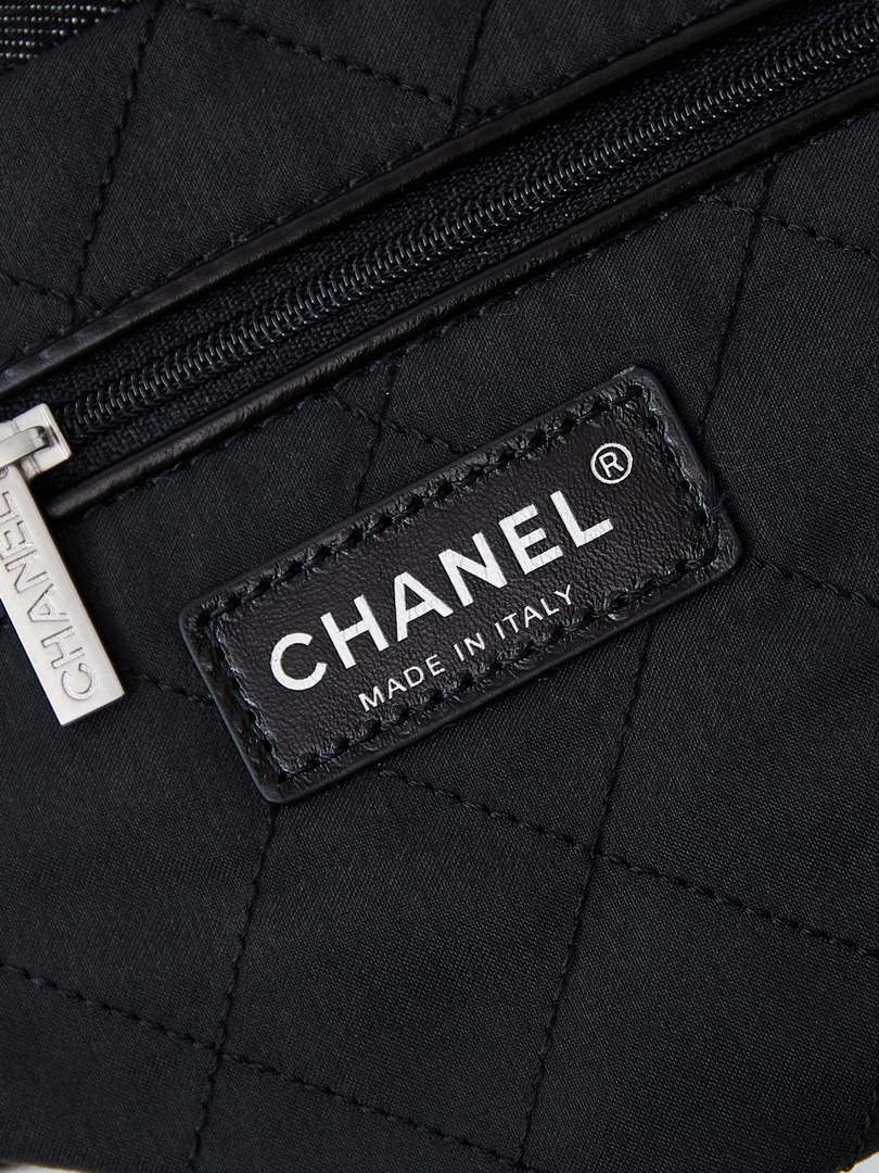 Chanel 22 AS3260 Small Handbag 24A Black Denim embroidered & Silver-Tone Metal