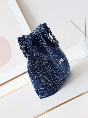 Chanel 22 AS3260 Small Handbag 24A Denim embroidered & Silver-Tone Metal - Default Title - View 3