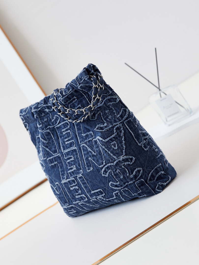 Chanel 22 AS3260 Small Handbag 24A Denim embroidered & Silver-Tone Metal - Default Title - View 4