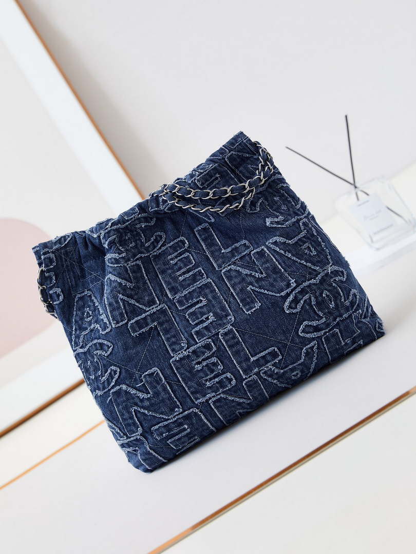 Chanel 22 AS3260 Small Handbag 24A Denim embroidered & Silver-Tone Metal - Default Title - View 5