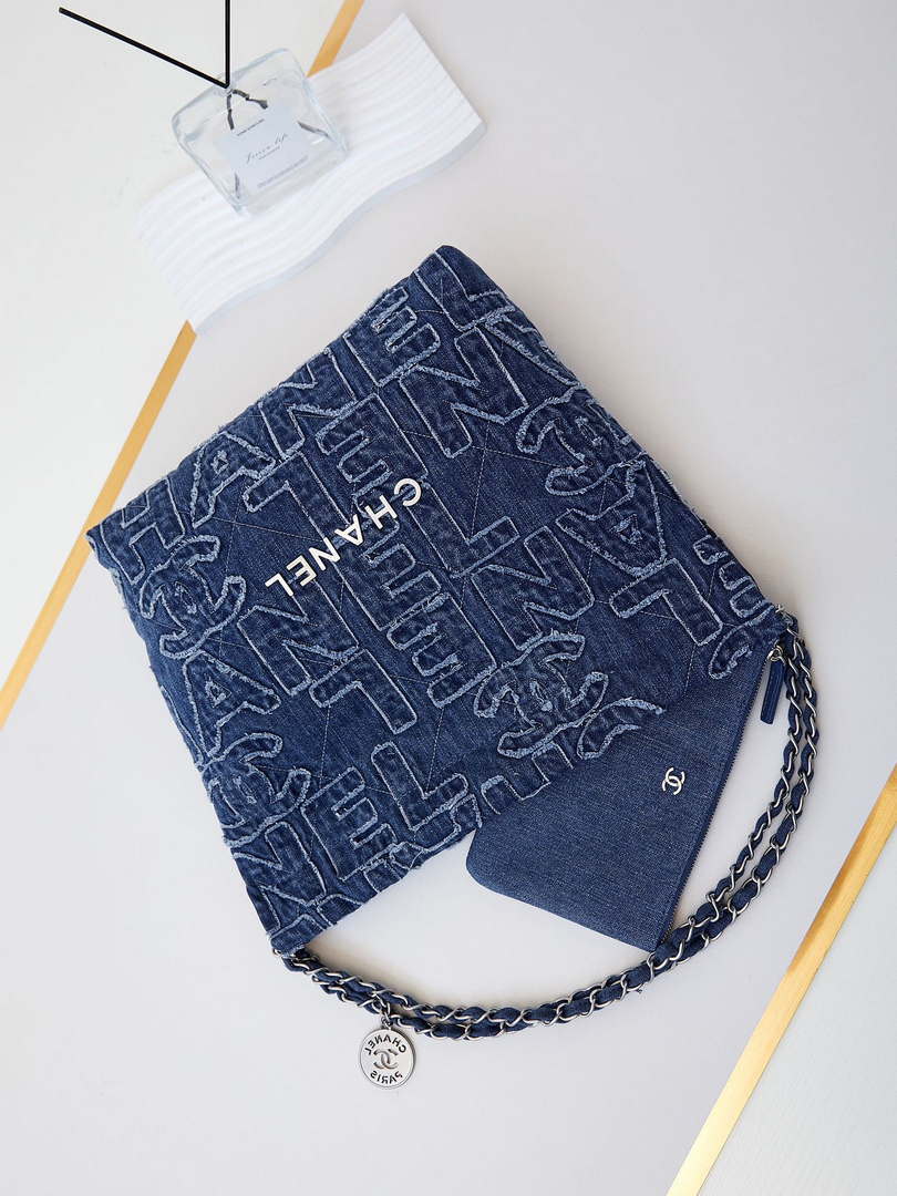 Chanel 22 AS3260 Small Handbag 24A Denim embroidered & Silver-Tone Metal - Default Title - View 7