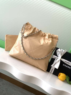 Chanel 22 AS3260 Small Handbag 25C Shiny Calfskin Apricot - Default Title - View 3
