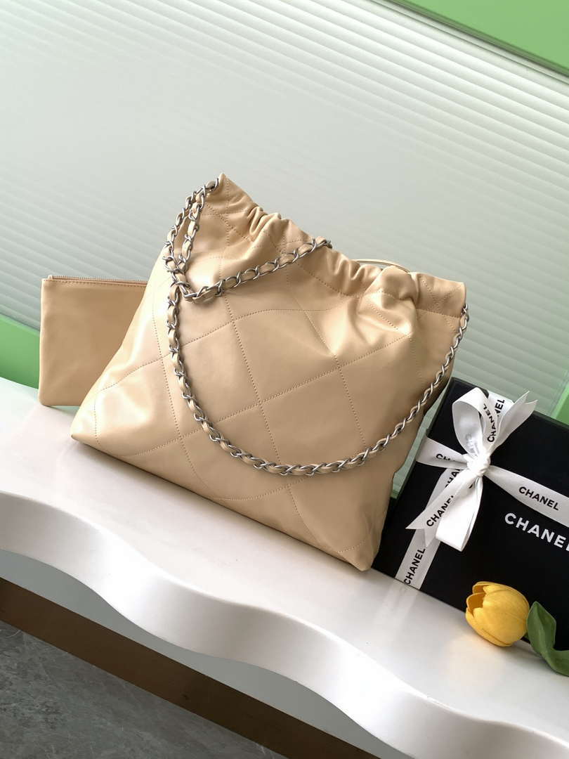 Chanel 22 AS3260 Small Handbag 25C Shiny Calfskin Apricot - Default Title - View 3