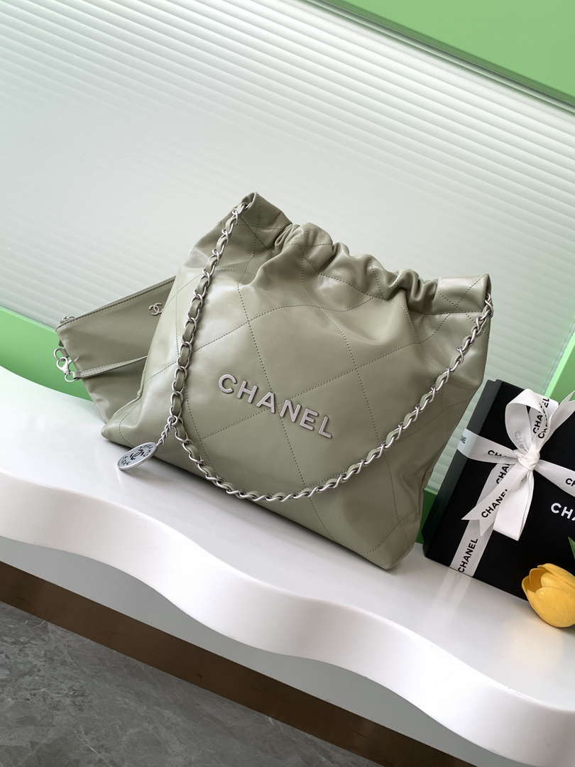 Chanel 22 AS3260 Small Handbag 25C Shiny Calfskin Light Green - Default Title - View 1