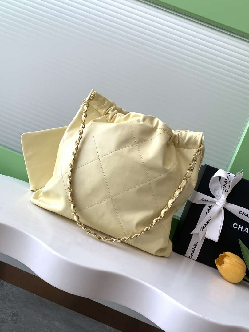 Chanel 22 AS3260 Small Handbag 25C Shiny Calfskin Light Yellow - Default Title - View 3