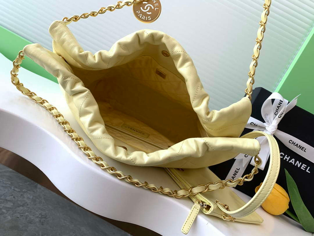 Chanel 22 AS3260 Small Handbag 25C Shiny Calfskin Light Yellow