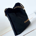 Chanel 22 AS3260 Small Handbag Black Calfskin wiht Black wool Gold - Default Title - View 1