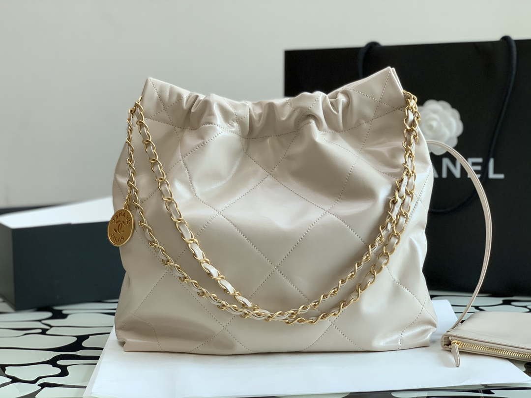 Chanel 22 AS3260 Small Handbag Shiny Calfskin Apricot - Default Title - View 7