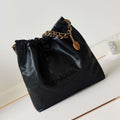 Chanel 22 AS3260 Small Handbag Shiny Calfskin Black Gold with black logo - Default Title - View 1