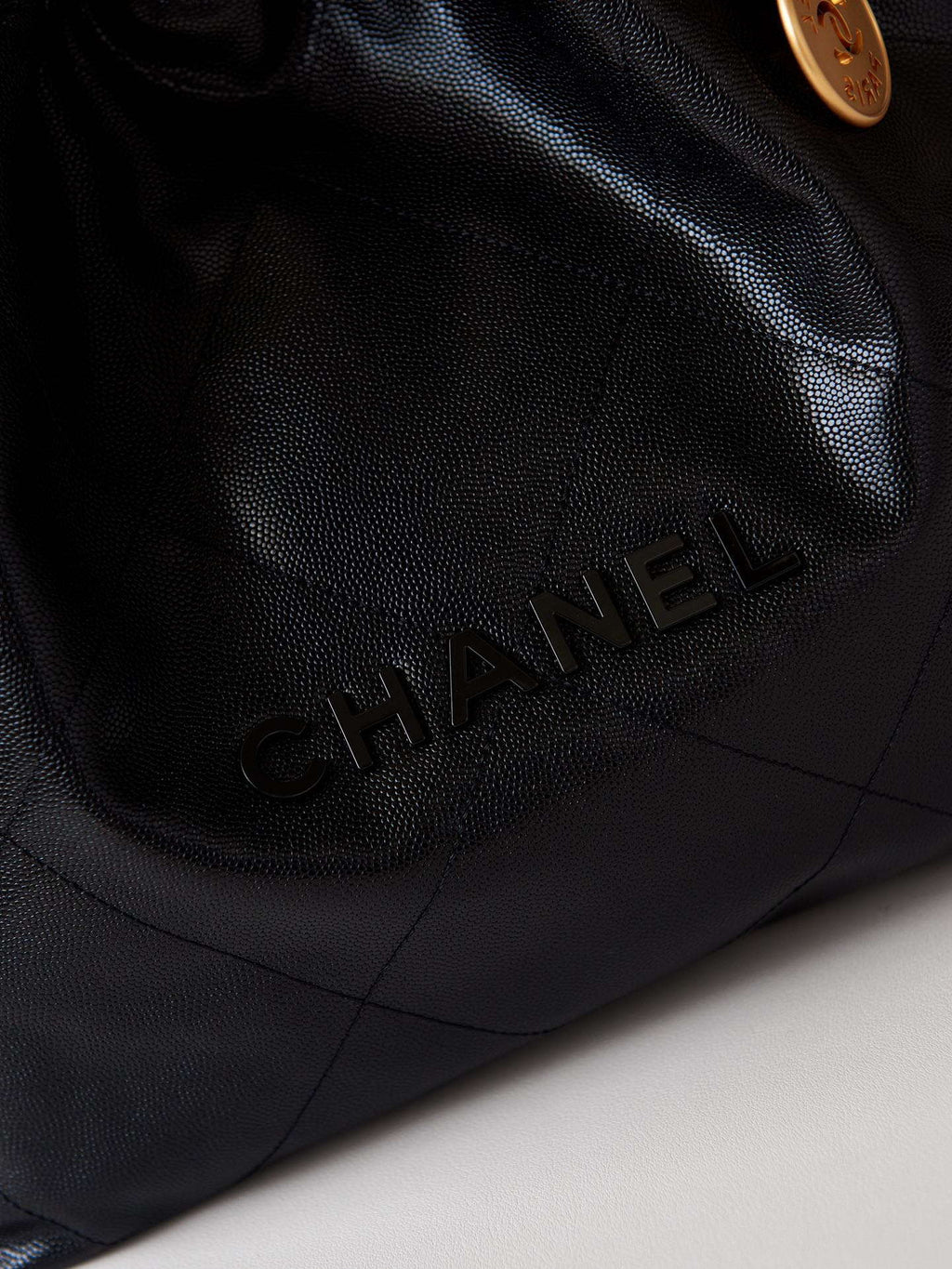 Chanel 22 AS3260 Small Handbag Shiny Calfskin Black Gold with black logo