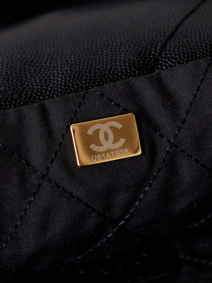 Chanel 22 AS3260 Small Handbag Shiny Calfskin Black Gold with black logo - Default Title - View 9
