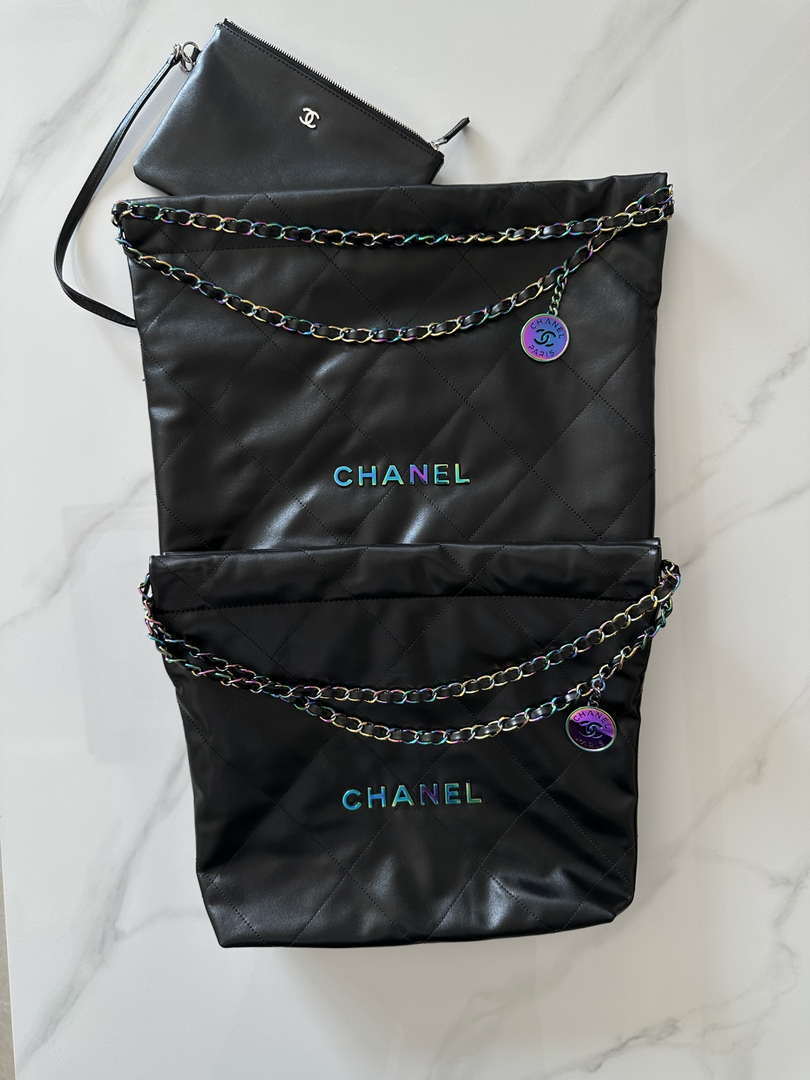 Chanel 22 AS3260 Small Handbag Shiny Calfskin Black Symphony Hardware
