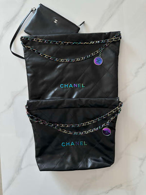 Chanel 22 AS3260 Small Handbag Shiny Calfskin Black Symphony Hardware - Default Title - View 2