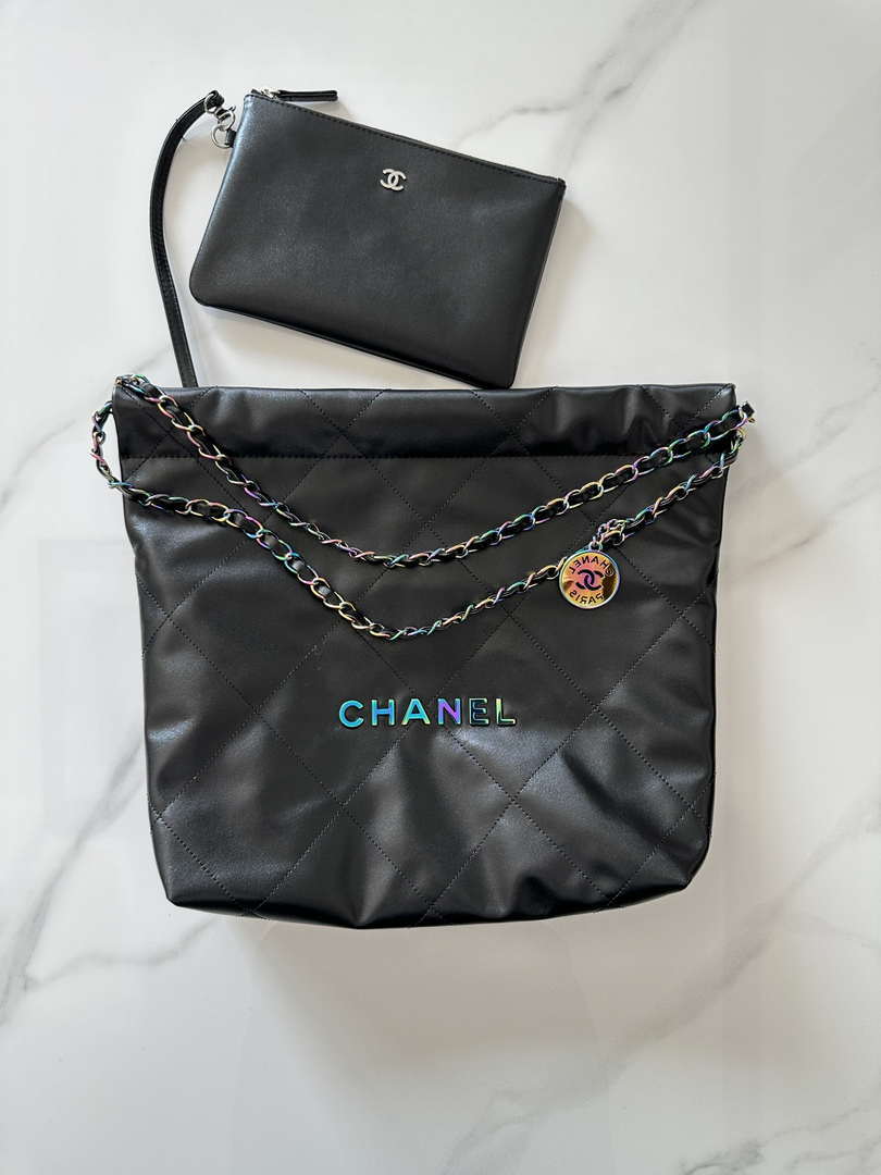 Chanel 22 AS3260 Small Handbag Shiny Calfskin Black Symphony Hardware - Default Title - View 1