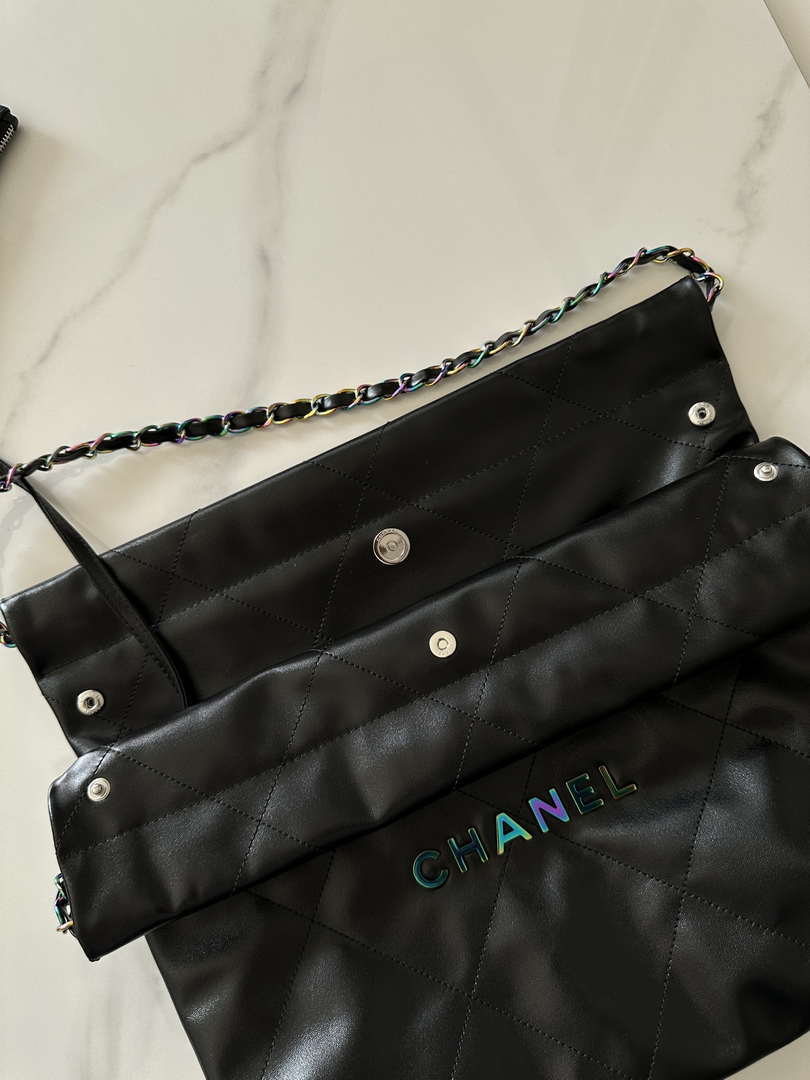 Chanel 22 AS3260 Small Handbag Shiny Calfskin Black Symphony Hardware - Default Title - View 7