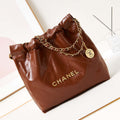 Chanel 22 AS3260 Small Handbag Shiny Calfskin Brown Gold - Default Title - View 1