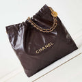 Chanel 22 AS3260 Small Handbag Shiny Calfskin Dark Brown - Default Title - View 1
