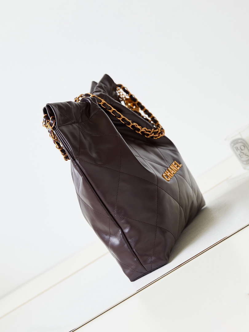 Chanel 22 AS3260 Small Handbag Shiny Calfskin Dark Brown - Default Title - View 3